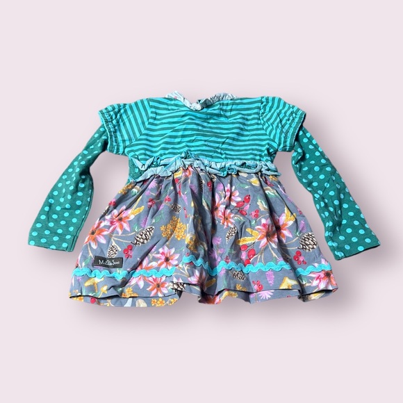 Baby Matilda Jane Stripe Polka Dot Fall Floral Print Mushroom Dress 12-18 Mon - Picture 2 of 10